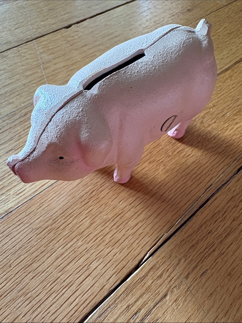 vintage cast iron pink pig screw piggy bank
